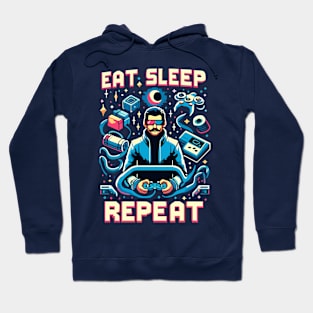 EAT SLEEP GAME REPEAT in futurustic style Hoodie